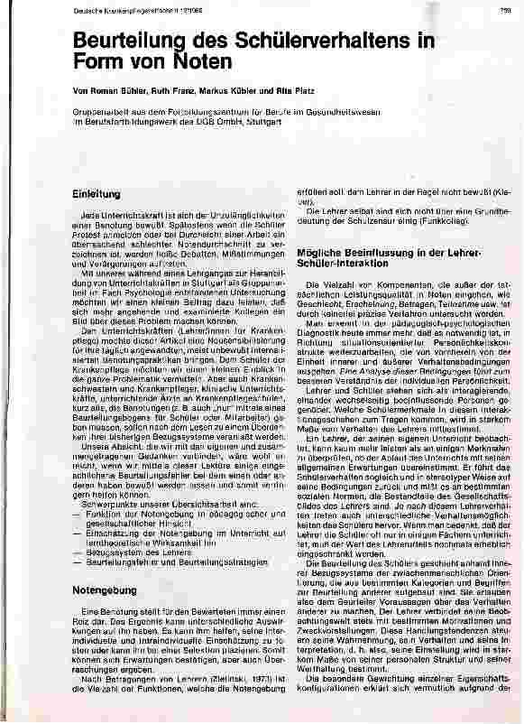 Vorschauseite 1: Beurteilung des Schülerverhaltens in Form von Noten