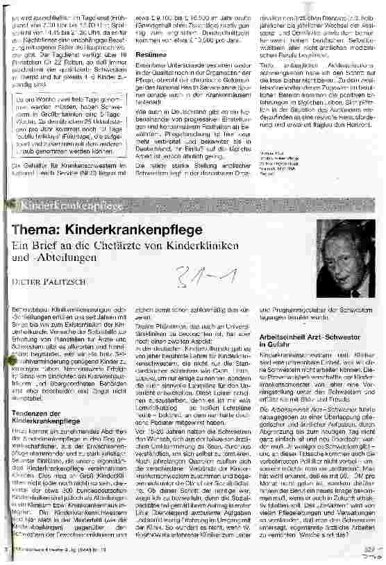 Vorschauseite 1: Thema: Kinderkrankenpflege Ein Brief an die Chefärzte von Kinderkliniken und -abteilungen