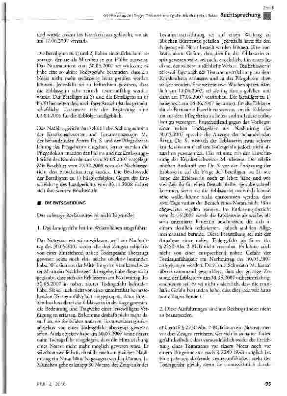 Vorschauseite 2: Kein wirksames Drei-Zeugen-Testament bei möglicher Beiziehung eines Notars
