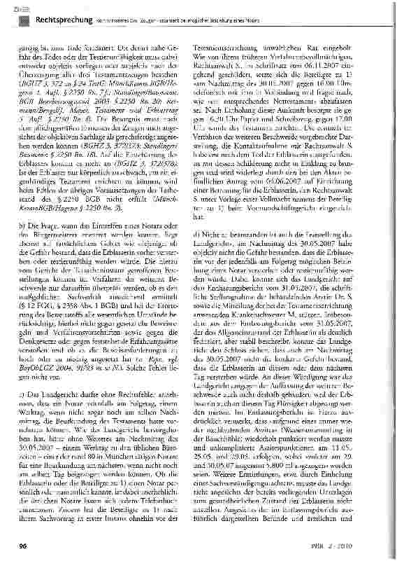 Vorschauseite 3: Kein wirksames Drei-Zeugen-Testament bei möglicher Beiziehung eines Notars