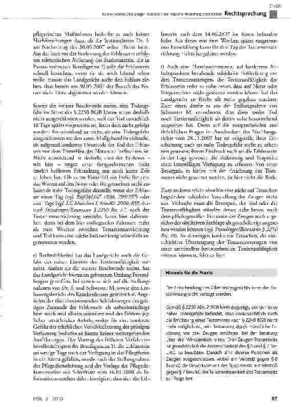 Vorschauseite 4: Kein wirksames Drei-Zeugen-Testament bei möglicher Beiziehung eines Notars