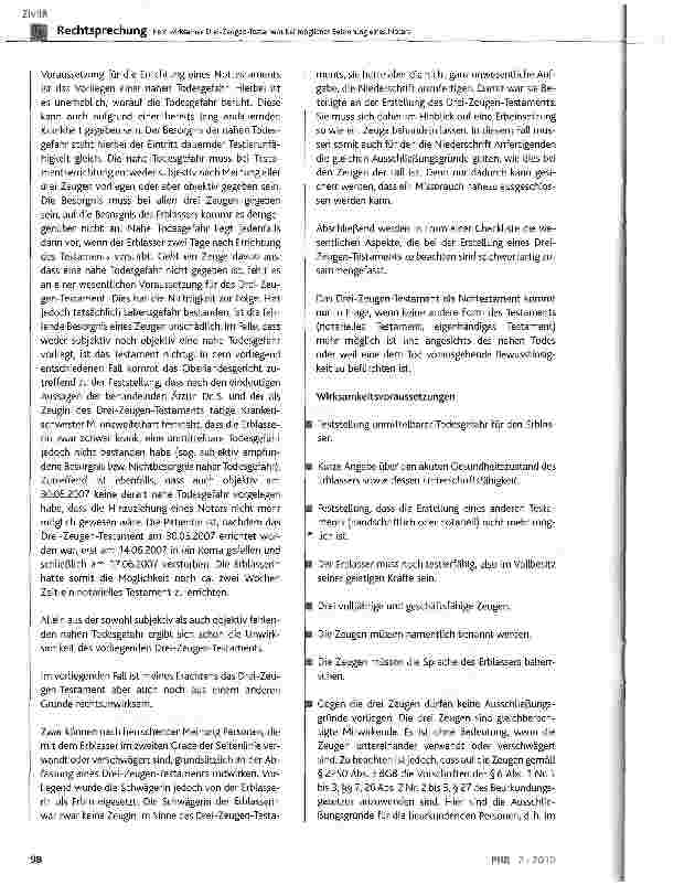Vorschauseite 5: Kein wirksames Drei-Zeugen-Testament bei möglicher Beiziehung eines Notars