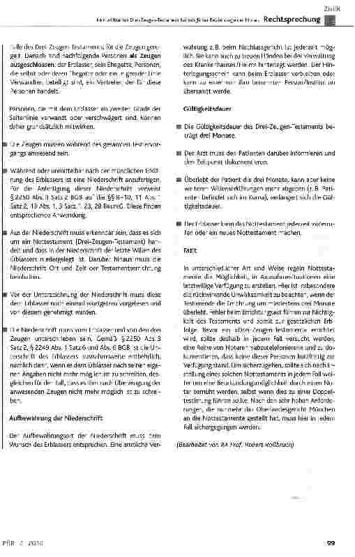 Vorschauseite 6: Kein wirksames Drei-Zeugen-Testament bei möglicher Beiziehung eines Notars