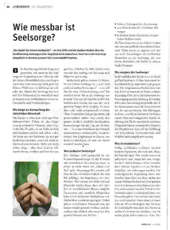 Vorschauseite 1: Wie messbar ist Seelsorge?