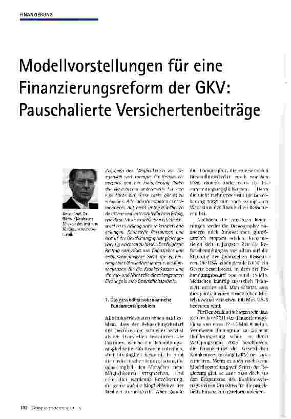 Vorschauseite 1: Modellvorstellungen für eine Finanzierungsreform der GKV: Pauschalierte Versichertenbeiträge