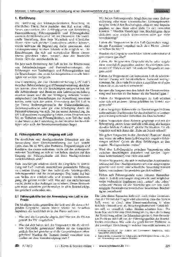 Vorschauseite 2: Erfahrungen bei der Umsetzung einer Dienstvereinbarung zur Leistungsorientierten Bezahlung (LoB) - nach zwei Jahren