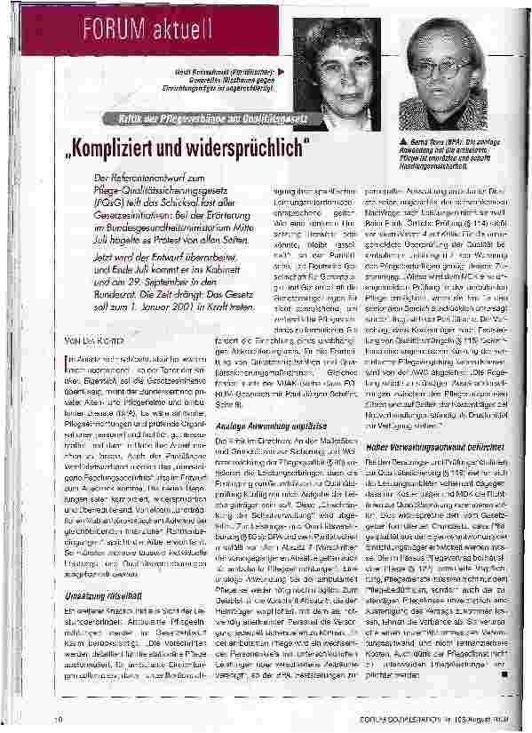 Vorschauseite 1: Kompliziert und widersprüchlich Kritik der Pflegeverbände am Qualitätsgesetz