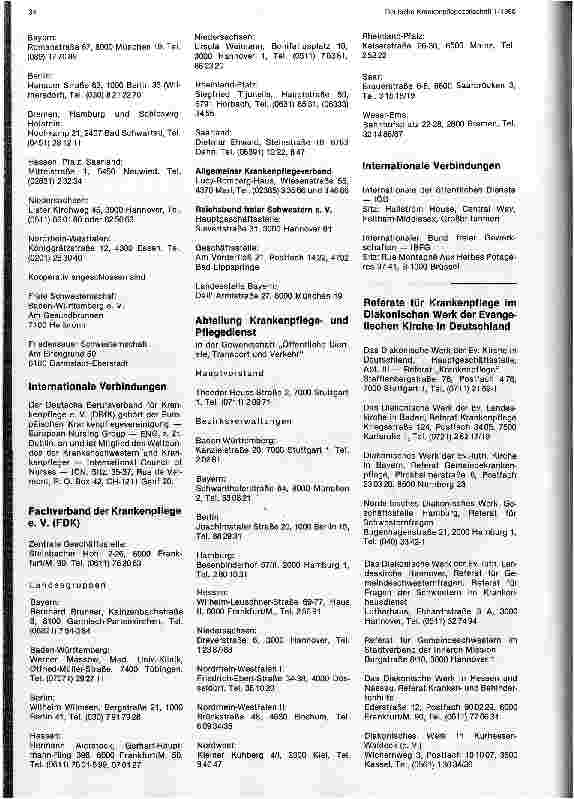 Vorschauseite 6: Anschriften der Berufsorganisationen für Kranken und Kinderkrankenpflege ihre nationalen und internationalen Verbindungen