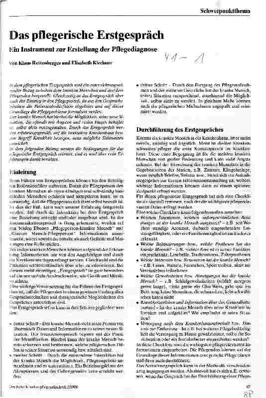 Vorschauseite 1: Das pflegerische Erstgespräch Ein Instrument zur Erstellung der Pflegediagnose
