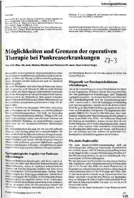 Vorschauseite 1: Möglichkeiten und Grenzen der operativen Therapie bei Pankreaserkrankungen