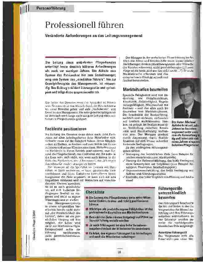 Vorschauseite 1: Professionell führen Veränderte Anforderungen an das Leitungsmanagement