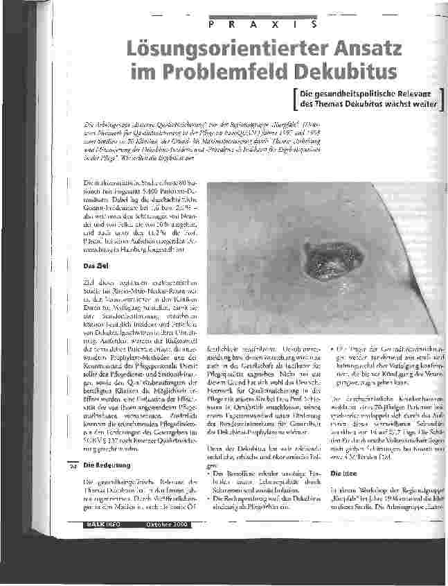 Vorschauseite 1: Lösungsorientierter Ansatz im Problemfeld Dekubitus Die gesundheitspolitische Relevanz des Themas Dekubitus wächst weiter