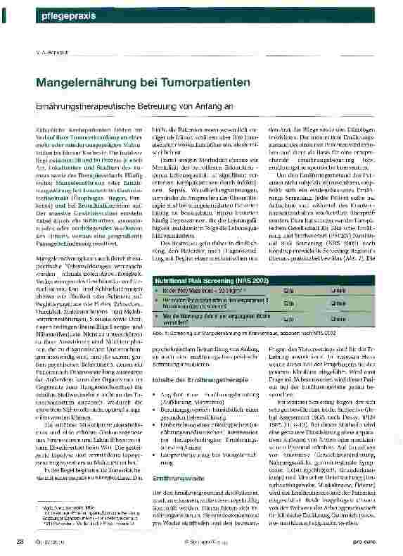 Vorschauseite 1: Mangelernährung bei Tumorpatienten