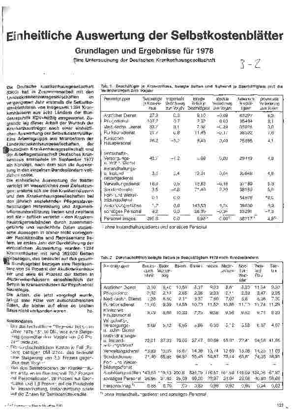Vorschauseite 1: Einheitliche Auswertung der Selbstkostenblätter Grundlagen und Ergebnisse für 1978