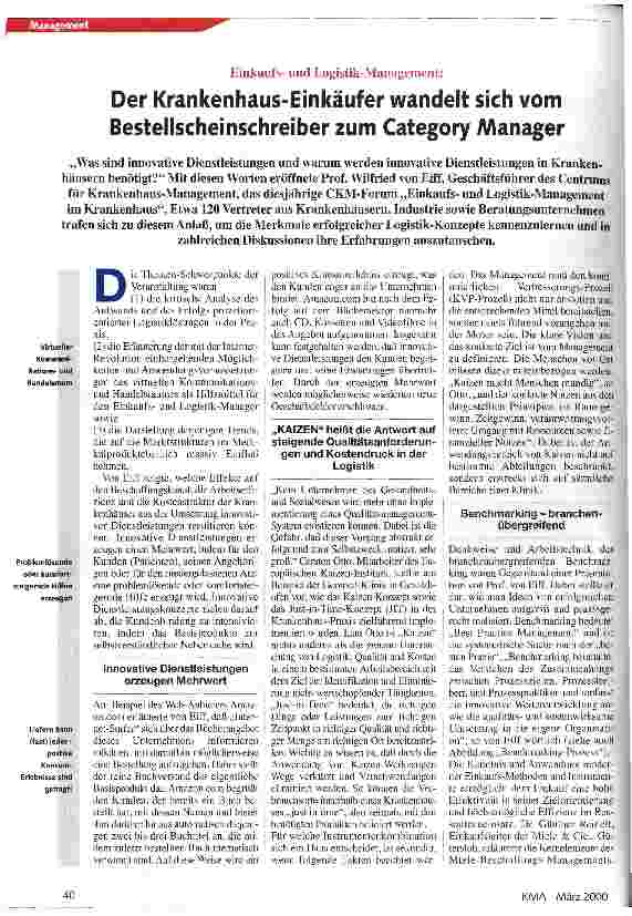 Vorschauseite 1: Der Krankenhaus-Einkäufer wandelt sich vom Bestellscheinschreiber zum Category Manager Einkaufsund Logistik-Management