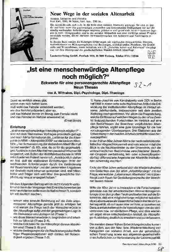 Vorschauseite 1: Ist eine menschenwürdige Altenpflege noch möglich? Eckwerte für eine personengerechte Altenpflege