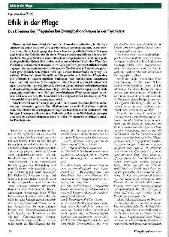 Vorschauseite 1: Ethik in der Pflege Das Dilemma der Pflegenden bei Zwangsbehandlungen in der Psychiatrie