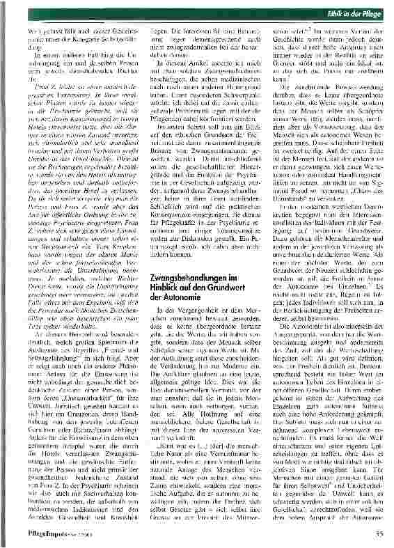 Vorschauseite 2: Ethik in der Pflege Das Dilemma der Pflegenden bei Zwangsbehandlungen in der Psychiatrie