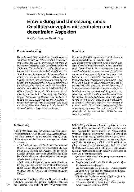 Vorschauseite 1: Entwicklung und Umsetzung eines Qualitätskonzeptes mit zentralen und dezentralen Aspekten