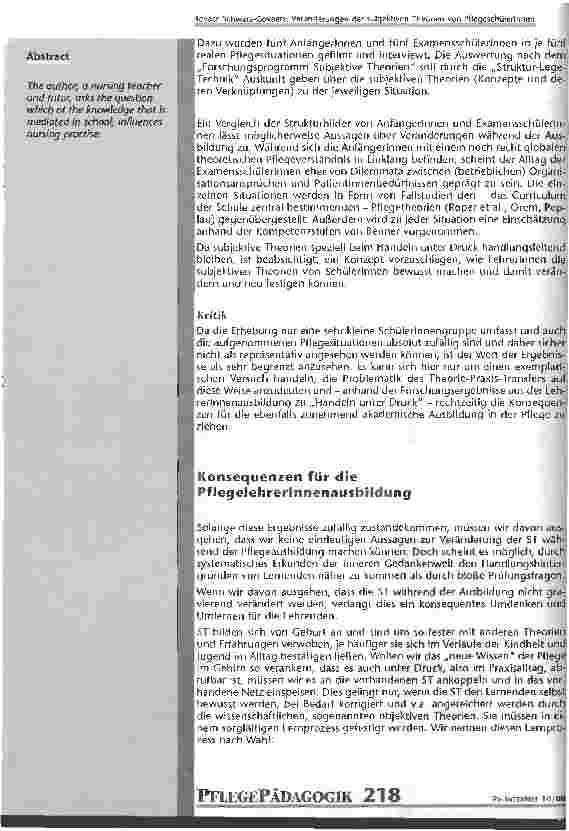 Vorschauseite 2: Veränderungen der subjektiven Theorien von PflegeschülerInnen im praktischen Hendeln während der Ausbildung