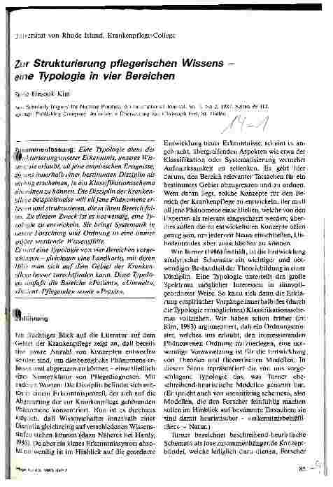 Vorschauseite 1: Zur Stukturierung pflegerischen Wissens - eine Typologie in vier Bereichen
