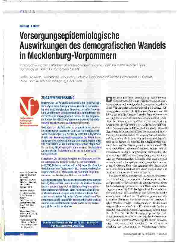Vorschauseite 1: Versorgungsepidemiologische Auswirkungen des demografischen Wandels in Mecklenburg-Vorpommern