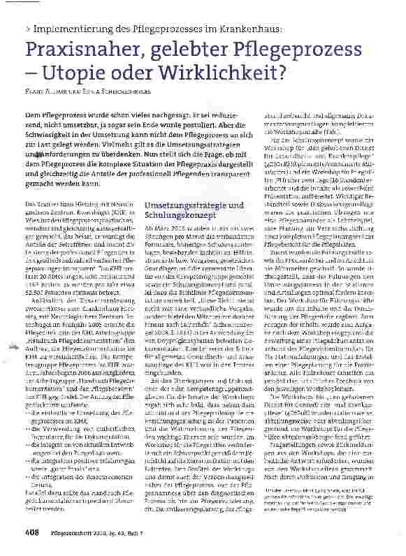 Vorschauseite 1: Praxisnaher, gelebter Pflegeprozess - Utopie oder Wirklichkeit?