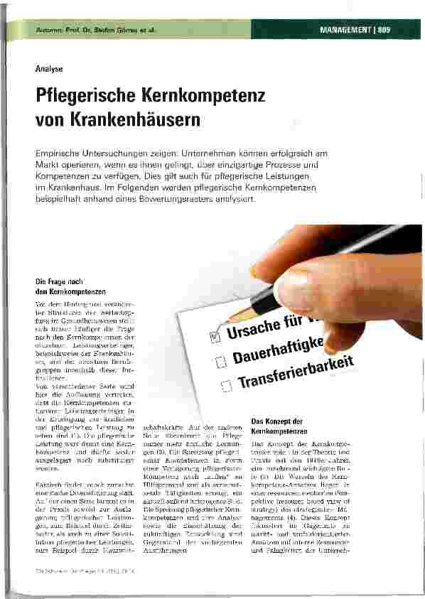 Vorschauseite 1: Pflegerische Kernkompetenz von Krankenhäusern