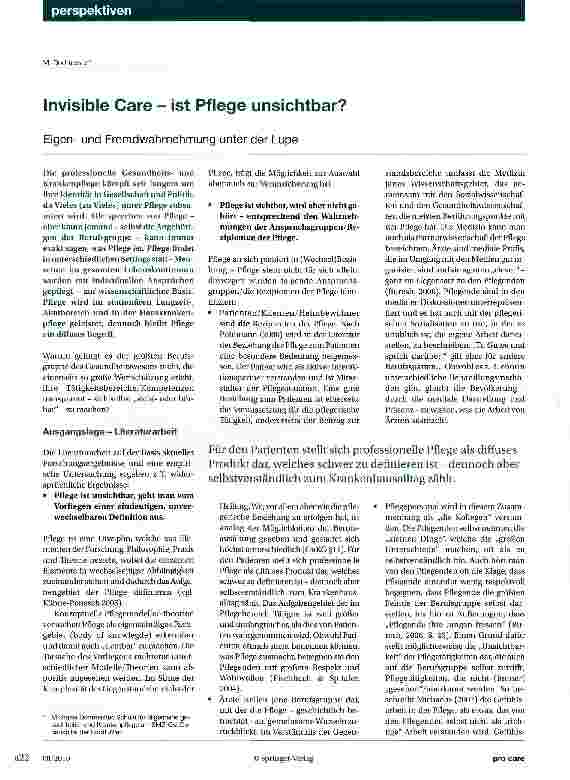 Vorschauseite 1: Invisible Care - ist Pflege unsichtbar?