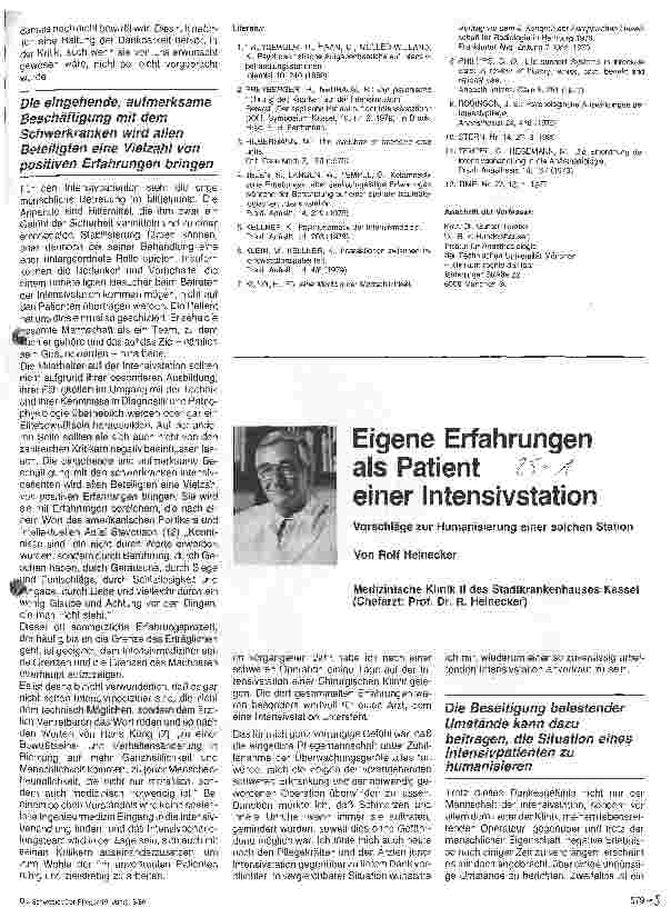 Vorschauseite 1: Eigene Erfahrungen als Patient einer Intensivstation Vorschläge zur Humanisierung einer solchen Station