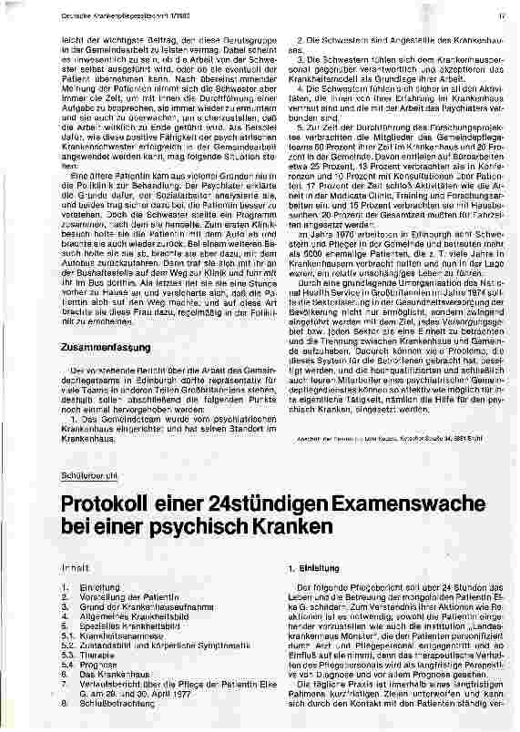 Vorschauseite 1: Protokoll einer 24stündigen Examenswache bei einer psychisch Kranken
