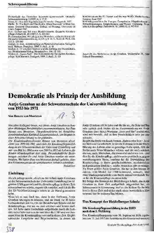 Vorschauseite 1: Demokratie als Prinzip der Ausbildung Antje Grauhan an der Schwesternschule der Universität Heidelberg