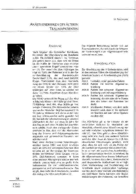 Vorschauseite 1: Anästhesierisiken des älteren Traumapatienten