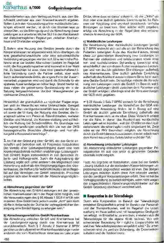 Vorschauseite 2: Großgerätekooperationen zwischen Krankenhäusern und Dritten Motive, Chancen, Möglichkeiten und rechtliche Risiken