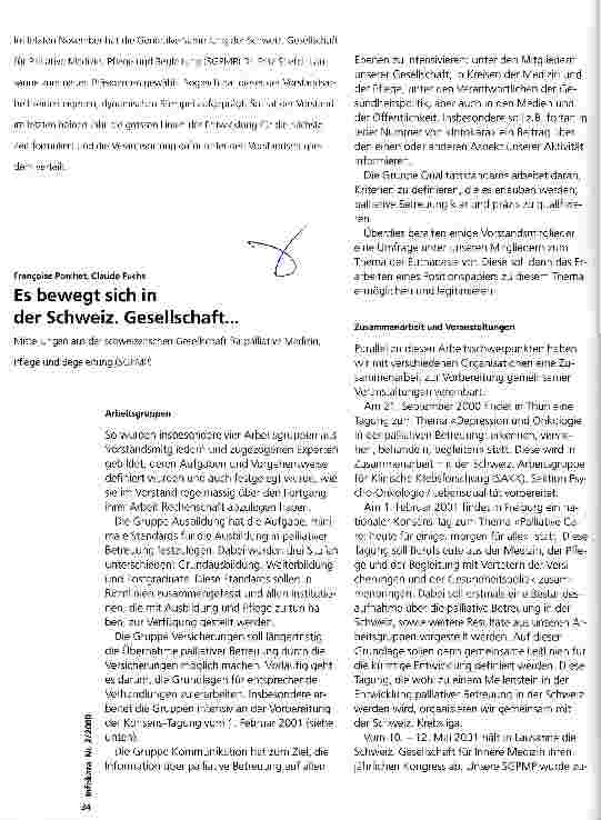 Vorschauseite 1: Es bewegt sich in der Schweiz. Gesellschaft... Mitteilungen aus der schweizerischen Gesellschaft für palliative Medizin, Pflege und Begleitung (SGPMP)