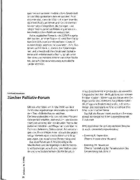 Vorschauseite 2: Es bewegt sich in der Schweiz. Gesellschaft... Mitteilungen aus der schweizerischen Gesellschaft für palliative Medizin, Pflege und Begleitung (SGPMP)