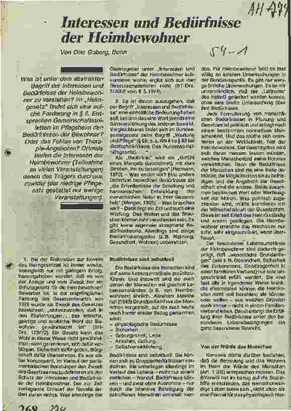 Vorschauseite 1: Interessen und Bedürfnisse der Heimbewohner