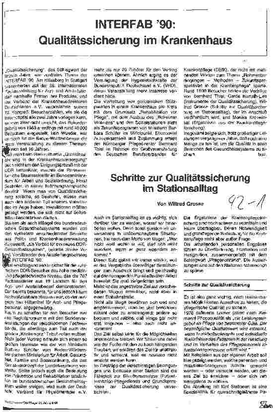Vorschauseite 1: Interfab 90: Qualitätssicherung im Krankenhaus Schritte zur Qualitätssicherung im Stationsalltag