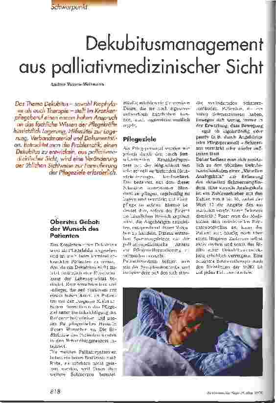 Vorschauseite 1: Dekubitusmanagement aus palliativmedizinischer Sicht