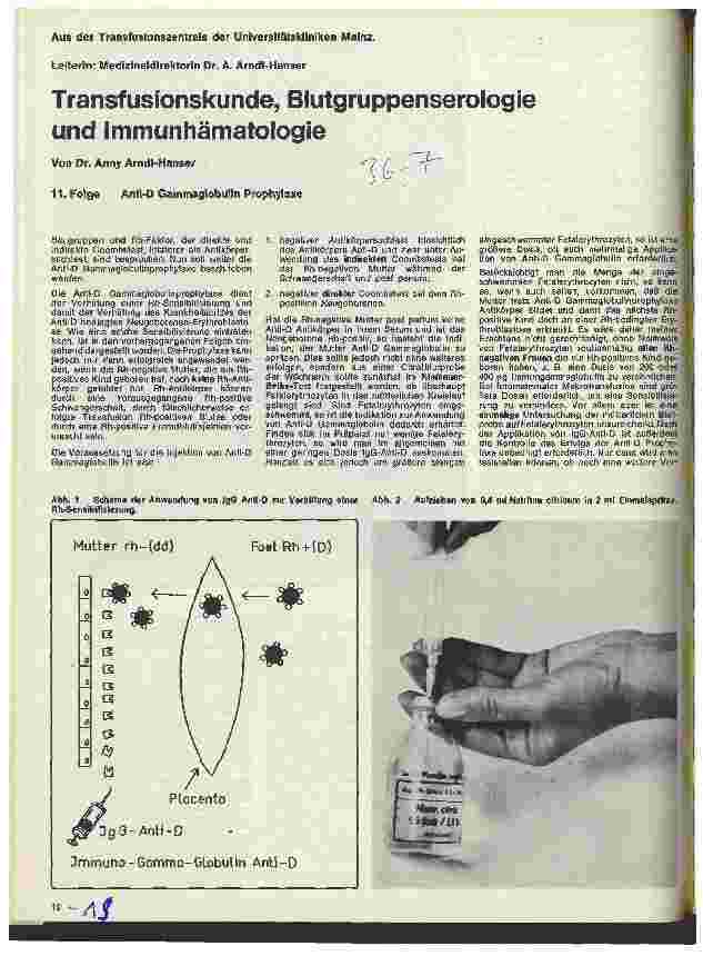 Vorschauseite 1: Transfusionskunde, Blutgruppenserologie und Immunhämatologie 11. Folge: Anti-D Gammaglobulin Prophylaxe