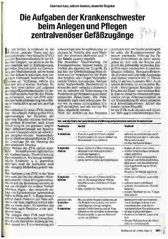 Vorschauseite 1: Die Aufgaben der Krankenschwester beim Anlegen und Pflege zentralvenöser Gefäßzugänge