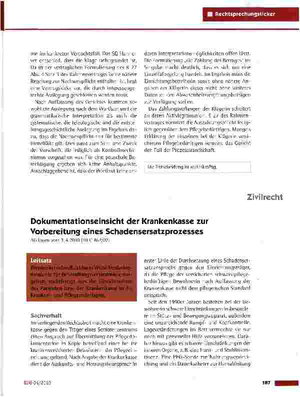 Vorschauseite 1: Dokumentationseinsicht der Krankenkasse zur Vorbereitung eines Schadensersatzprozesses