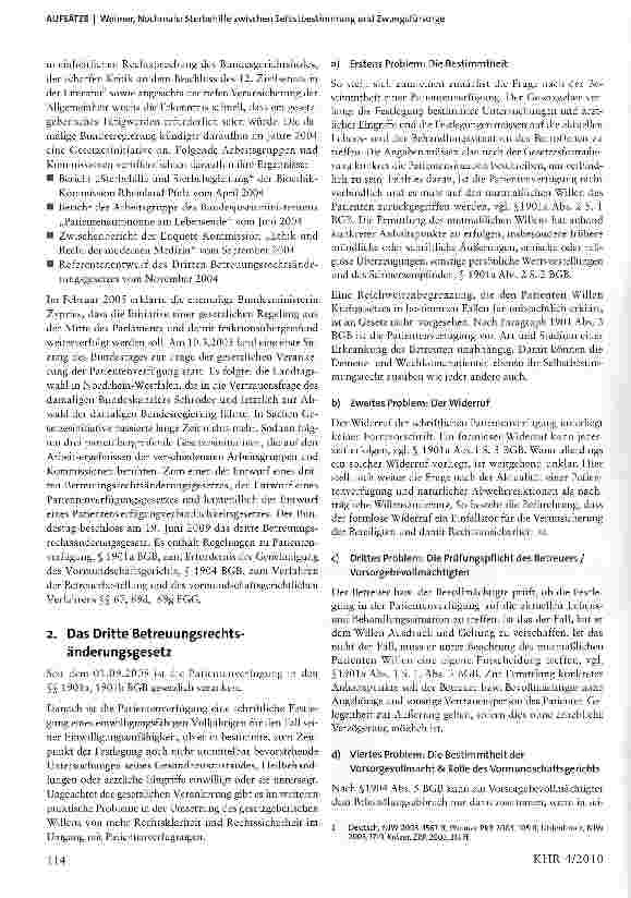 Vorschauseite 2: Nochmals: Sterbehilfe zwischen Selbstbestimmung und Zwangsfürsorge