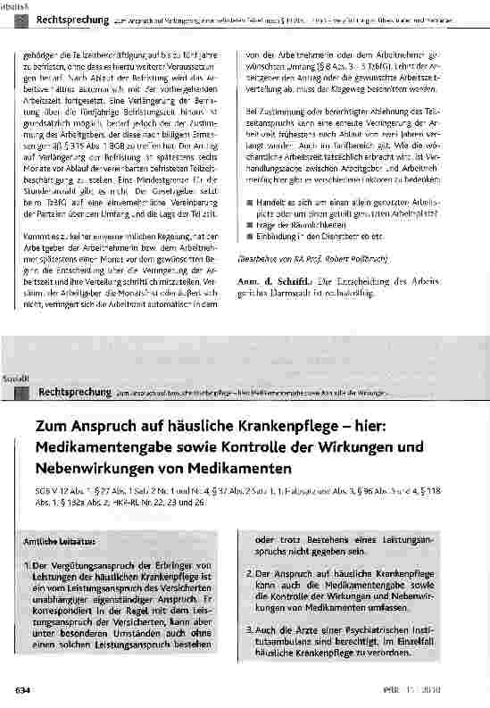 Vorschauseite 5: Zum Anspruch auf Verlängerung einer befristeten Teilzeit nach § 11 Abs. 1 TVöD-Verpflichtung zu Überstunden und Mehrarbeit
