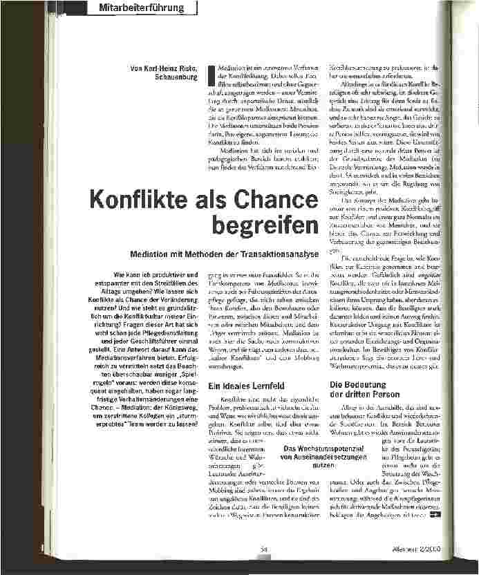 Vorschauseite 1: Konflikte als Chance begreifen Mediation mit Methoden der Transaktionsanalyse