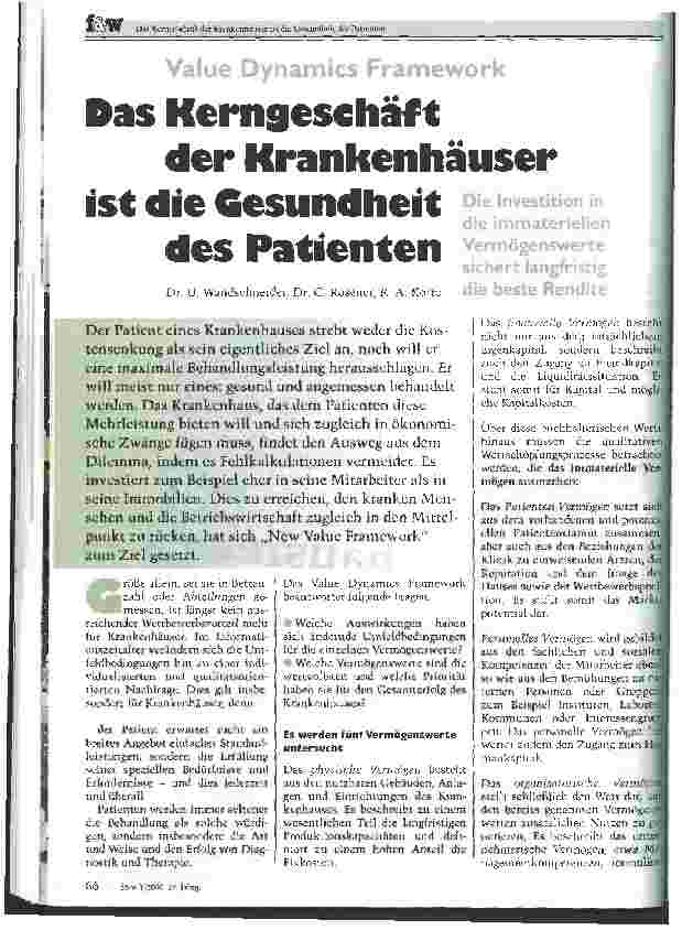 Vorschauseite 1: Das Kerngeschäft der Krankenhäuser ist die Gesundheit des Patienten Value Dynamics Framework
