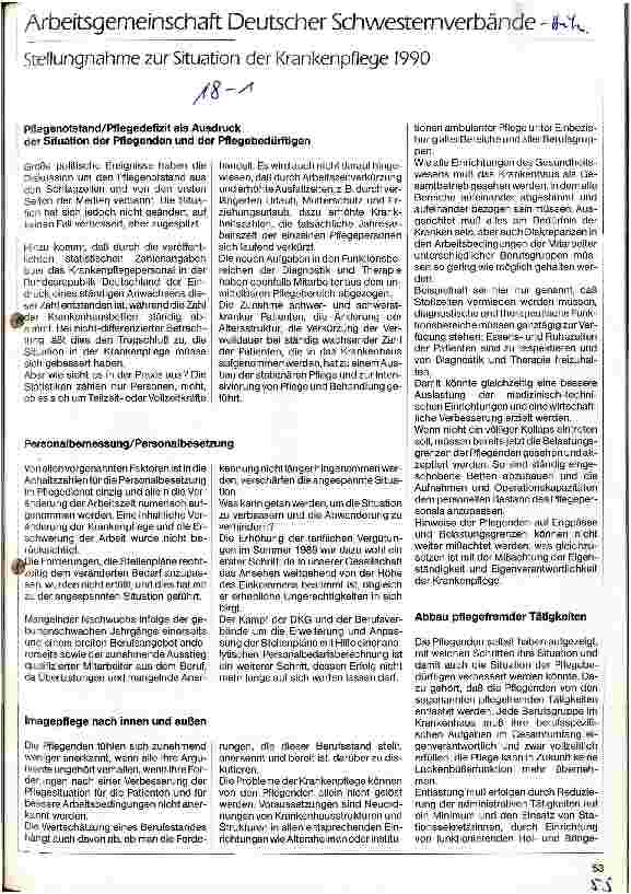 Vorschauseite 1: Stellungnahme zur Situation der Krankenpflege 1990 -Pflegenotstand, Pflegedefizit als Ausdruck der Situation der Pflegenden