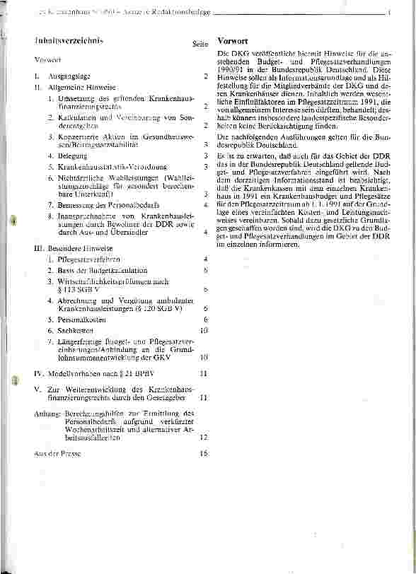 Vorschauseite 2: Hinweise zu den Budgetund Pflegesatzverhandlungen 1990/91