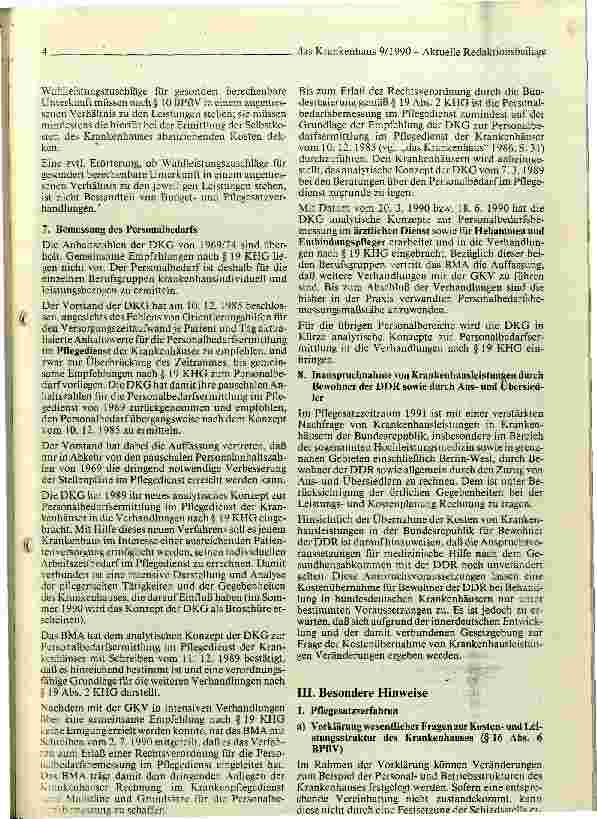 Vorschauseite 5: Hinweise zu den Budgetund Pflegesatzverhandlungen 1990/91