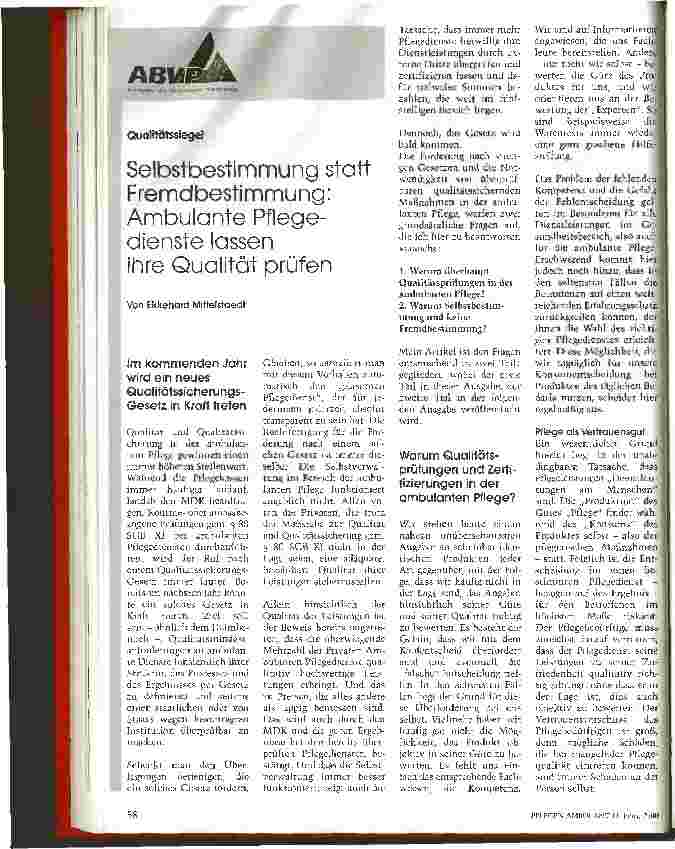 Vorschauseite 1: Selbstbestimmung statt Fremdbestimmung: Ambulante Pflegedienste lassen ihre Qualität prüfen